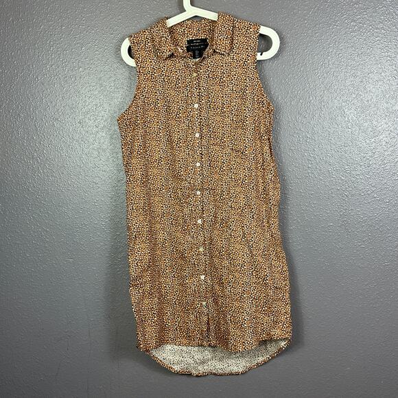 Tahari Sleeveless Linen Shirt Dress Suze Small Cheetah Print Brown Hi Low - Picture 1 of 5
